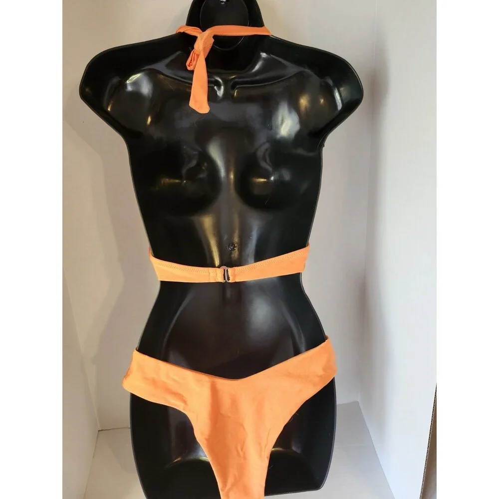 Blooming Jelly 2 Piece Size Mediu High Cut Bikini Halter Top Swimsuit Orange NWT